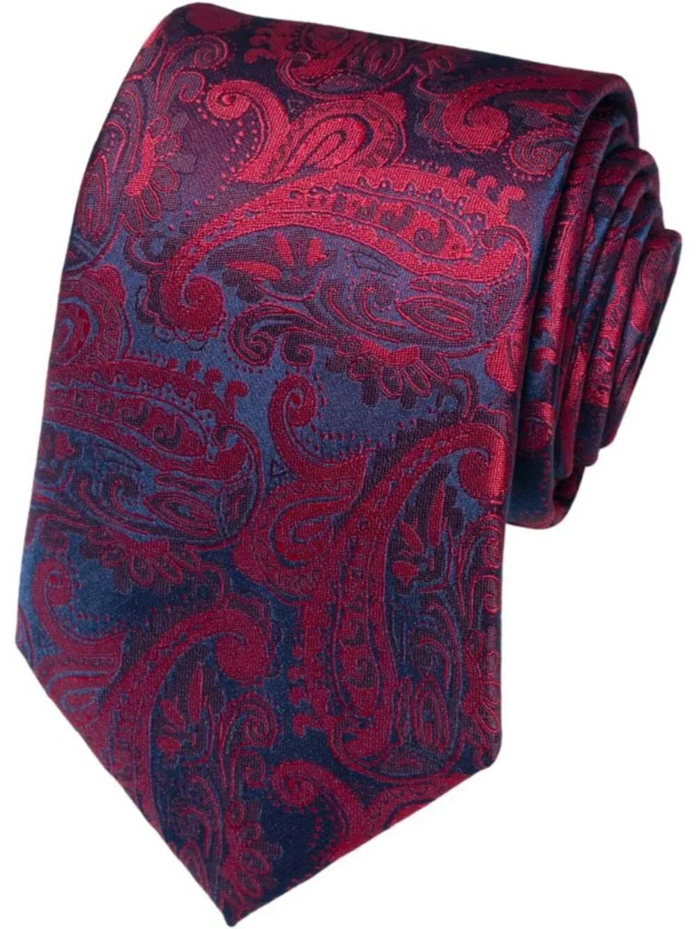 Mens Maroon 100% Microfiber Paisley Jacquard Formal Classic Necktie For Business